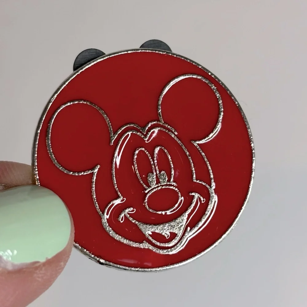 Disney Parks Trading Pin Mickey Mouse Head Circle Red Silver
